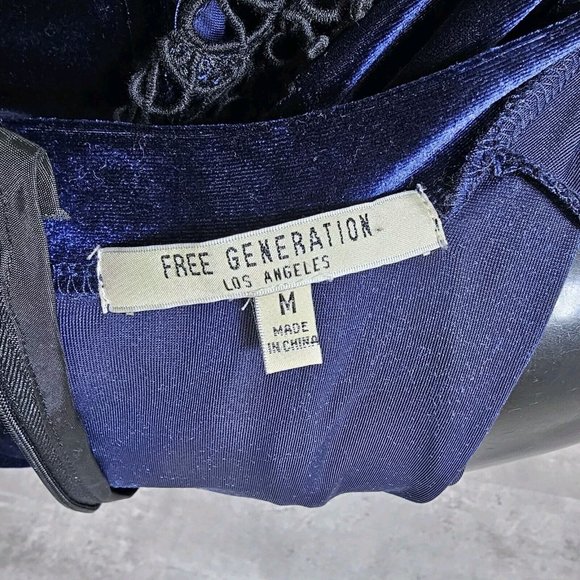 Free Generation LA Womens M Blue Velvet & Black Peekaboo L/S Mockneck Mini Dress - Picture 8 of 9